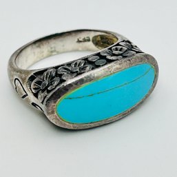 Turquoise Sterling Silver Statement Ring, Signed CFJ Size 7, 5.62 G