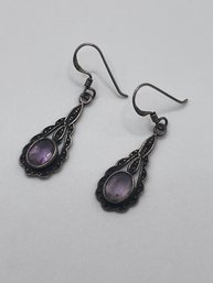 Sterling Earrings With Purple Stone 3.39g