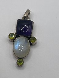 Sterling Oval Moonstone With Square Black Stone Pendant 10.65g