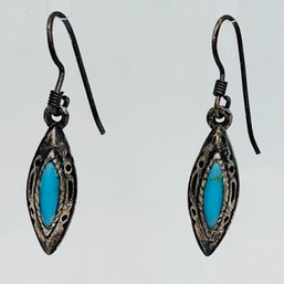 Turquoise Southwestern Sterling Silver Dangle Earrings 3.41 G