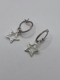 Small Sterling Hoop Earrings With Stars 1.55g