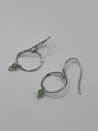 Sterling Dangle Earrings With Green Bead 1.27g