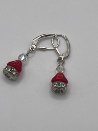 Sterling Dangle Earrings With Clear And Red Stones 2.71g