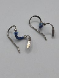 Sterling Swirl Earrings With Blue Beads   .86g