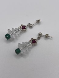 Sterling Holiday Tree Earrings With Colored Stones 4.66g