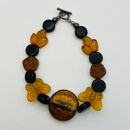 Sterling Silver, Black And Amber-colored Charm Toggle Clasp Bracelet, 19.08g