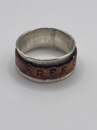 Sterling Ring With Brass Band 'free Dad'  5.89g   Sz. 7