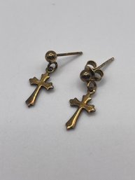 Sterling Brass Tone Cross Earrings 1.62g
