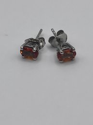 Sterling Stud Earrings With Orange Stone 1.07g