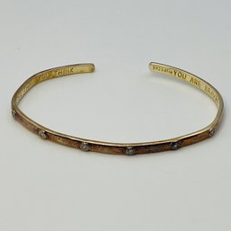 STIA, Sterling Silver Clear Stones On Gold Colored Bangle Bracelet With Inspirational Saying, 6.58g