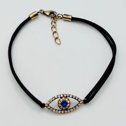 Sterling Silver Clasp, Leather Cord, Evil Eye Pendant Bracelet 3.16 G