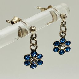 Sterling Silver Blue And Clear Stone Flower Earrings, 0.82 G