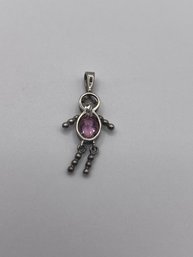 Sterling Person Pendant With Pink And Clear Gems  1.9g
