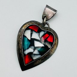 Israel, Sterling, Silver Heart Mosaic Pendant 2.12 G