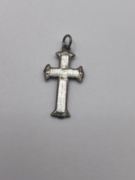 Sterling Cross Pendant With White Stone Inlay  2.11g