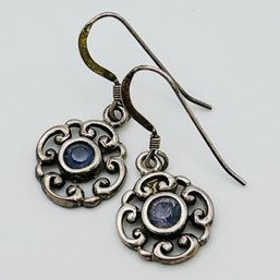 Sterling Silver Dangle Purple Stone Earrings, 2.46 G