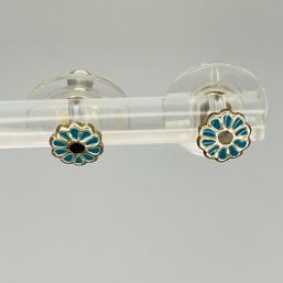 Sterling Silver Blue Black Flower Study Earrings, 0.73 G