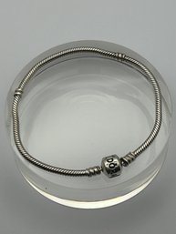 Sterling Silver Bracelet Round Snake Chain.  Pandora On Clasp. Unique Clasp. 14.77 G
