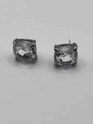 Sterling Square Earrings With Clear Stone   5.85g