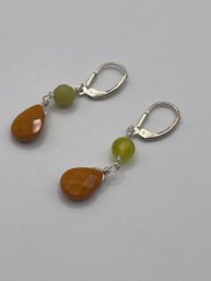Sterling Earrings With Yellow Ball And Amber Tear Drop  2.75g