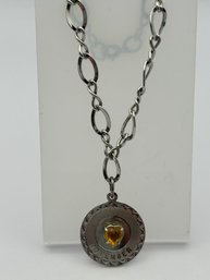 Sterling Silver Bracelet With Interlocking Circle Links And Lovely November Birthstone Pendant. 5.97g