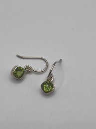 Sterling Earrings With Square Green Stone   2.40g