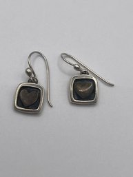 Sterling Square Earrings With Heart Shape On Black Background   4.05g
