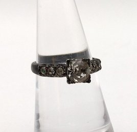 Rhinestones Sterling Silver Cocktail Ring Size 6.25