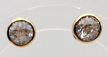 HC Rhinestone Gold Over Sterling Silver Earrings