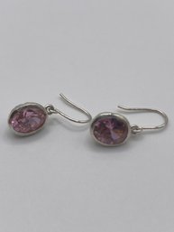 Thailand - Sterling Dangle Earrings With Pink Stone And Cutout Design  3.53g