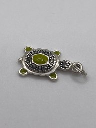 Sterling Turtle Charm With Green Stones 1.43g