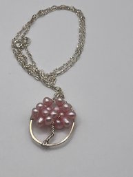 Italy - Sterling Chain With Pink Beaded Tree   5.42g   16' Long