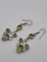 Sterling Dangle Multicolored Stone Earrings  11.78g