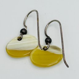 Sterling Silver Yellow Oval Earrings, 1.04 G