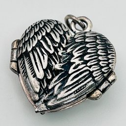 Sterling Silver Winged Heart Locket Pendant 7.85 G