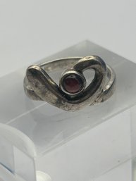 Sterling Silver Ring With Ruby Colored Stone. Size 7. 3.95 G.