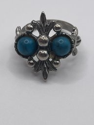 Sterling Filigree Ring With Blue Stones   7.61g   Sz. 8.5