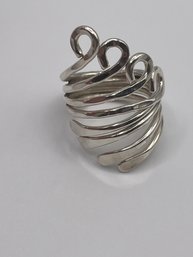Sterling Hammered Ring With Squiggly Motif   8.37g   Sz. 8