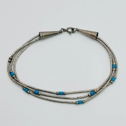 Sterling, Silver, Triple Strand Bar And Bead Bracelet 3.24 G