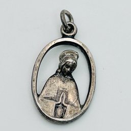 Catholic Sterling, Silver HH Virgin Mary Praying Reversible Sacred Heart Jesus Pendant 1.81 G