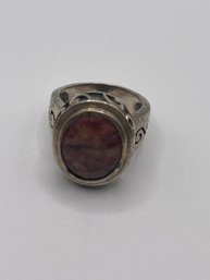 Sterling Ring With Bronze Colored Stone And Etched Detail   11.09g    Sz.7.5
