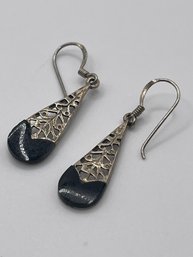 Vintage Sterling Silver Toned And Black Earrings  2.51g