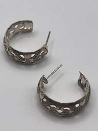 Sterling Hoop Earrings With Cutouts   3.13g