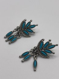 Vintage Sterling Drop Turquoise Chandelier Earrings  11.12g