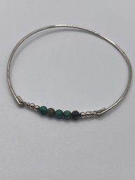Sterling Bangel Bracelet With Blue/green Beads  3.92g