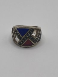 Vintage Sterling Inlay Ring  6.05g   Sz. 6.5