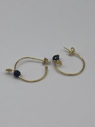 Sterling Gold Toned Hoop Earrings With Black Bead  .99g
