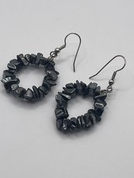 Sterling Circle Earrings With Slate-gray Pebbles  16.93g