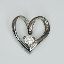 TH ATI Sterling Silver Heart With Rhinestone Pendant, 1.05 G