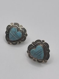 Sterling Earrings With Heart Shaped Turquoise Stone  4.16g